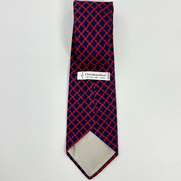 Vintage Christian Dior Navy Blue and Red Knit Power Old Money Quiet Luxury Tie - Picture 11 of 12
